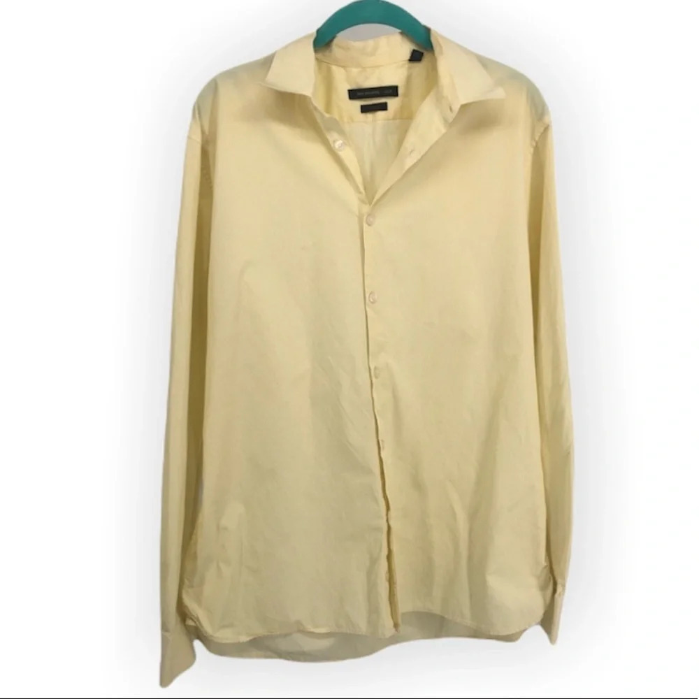 John Varvados yellow cotton shirt 16 1/2 34 35. Faint pinstripe. Spring